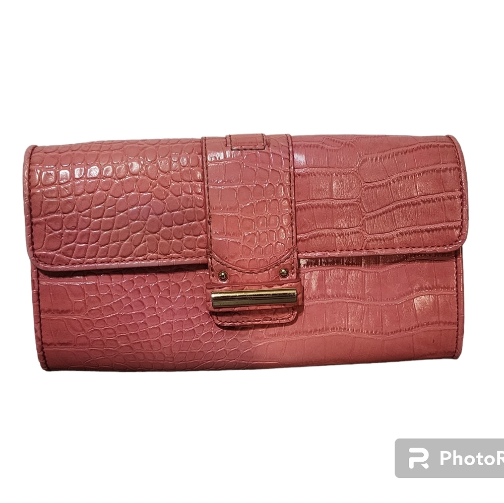 LOFT Croc Clutch Purse in Hibiscus Pink